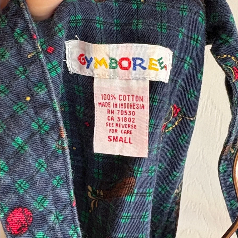 VINTAGE Gymboree Navy Plaid Gold Print Overalls